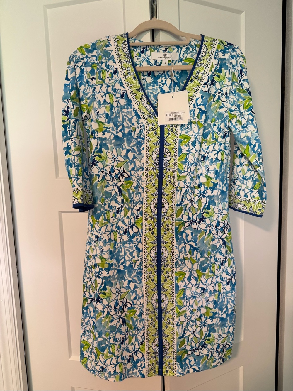 NWT Jean-Pierre Klifa Floral Shift Dress in Sky Blue and Green